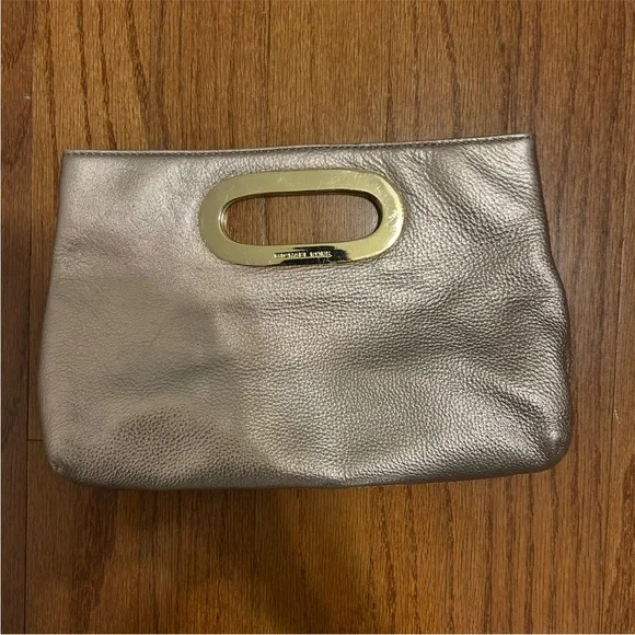 Michael Kors Metallic Gold Leather Clutch – Cutout Handle